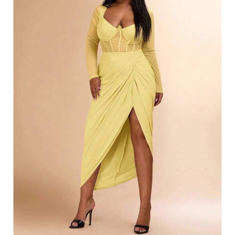 SHEIN Elegant Yellow Long Sleeve Dress